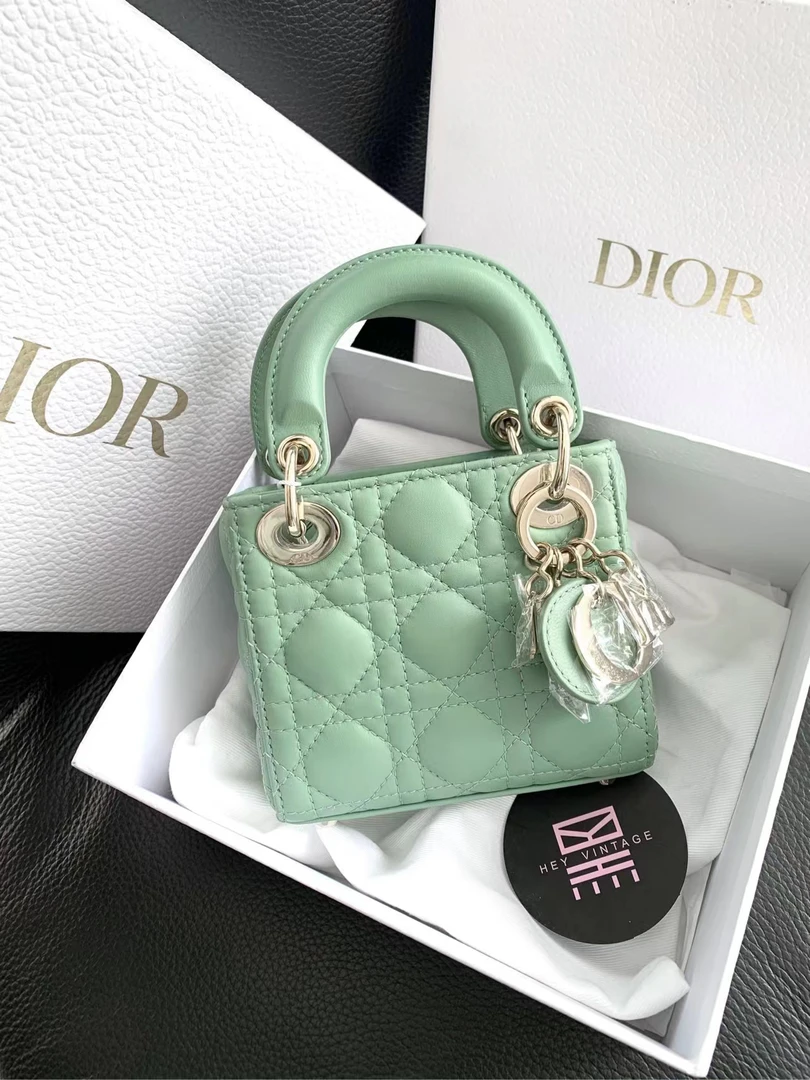 95新 DIOR/迪奥 牛油果绿mini戴妃包 12cm 12923181