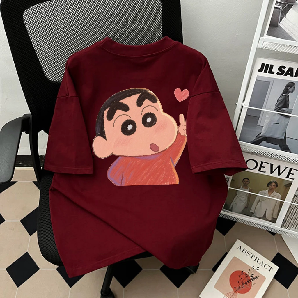 100%纯棉重磅美式短袖T恤男女夏卡通爱心小新印花潮宽松半袖上衣