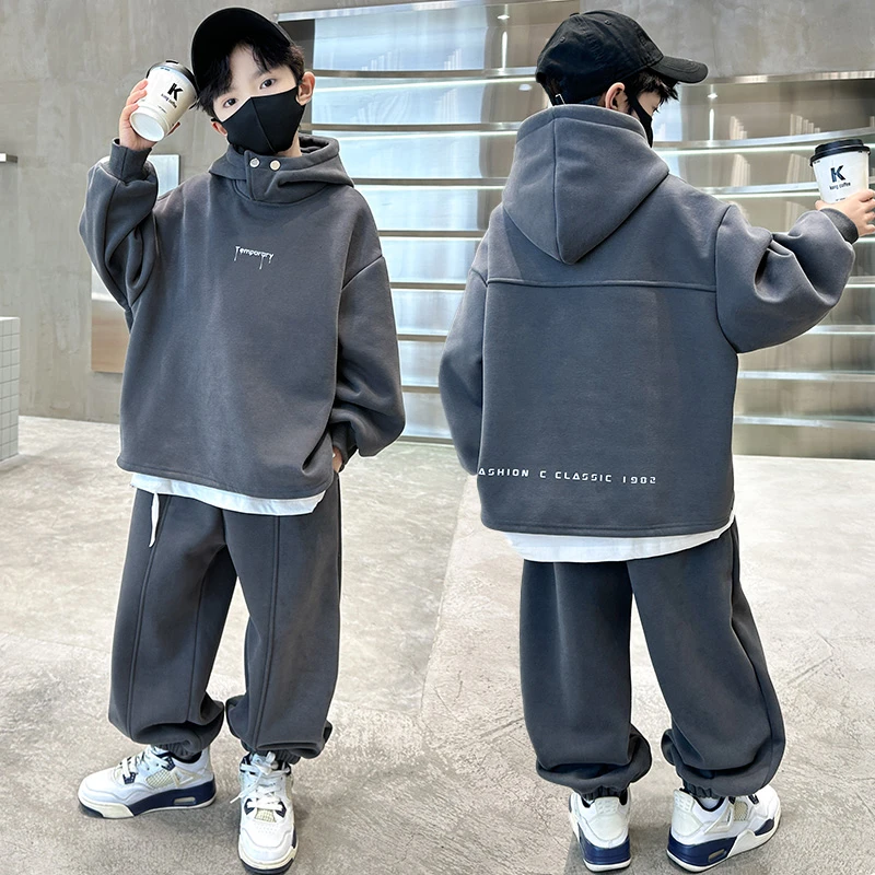 儿童装男童秋装套装2025新款春秋宽松休闲简约卫衣卫裤两件套薄款