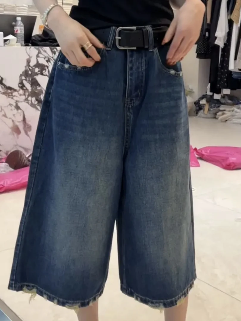 2025夏季新款高腰七分百搭显瘦牛仔裤带腰带