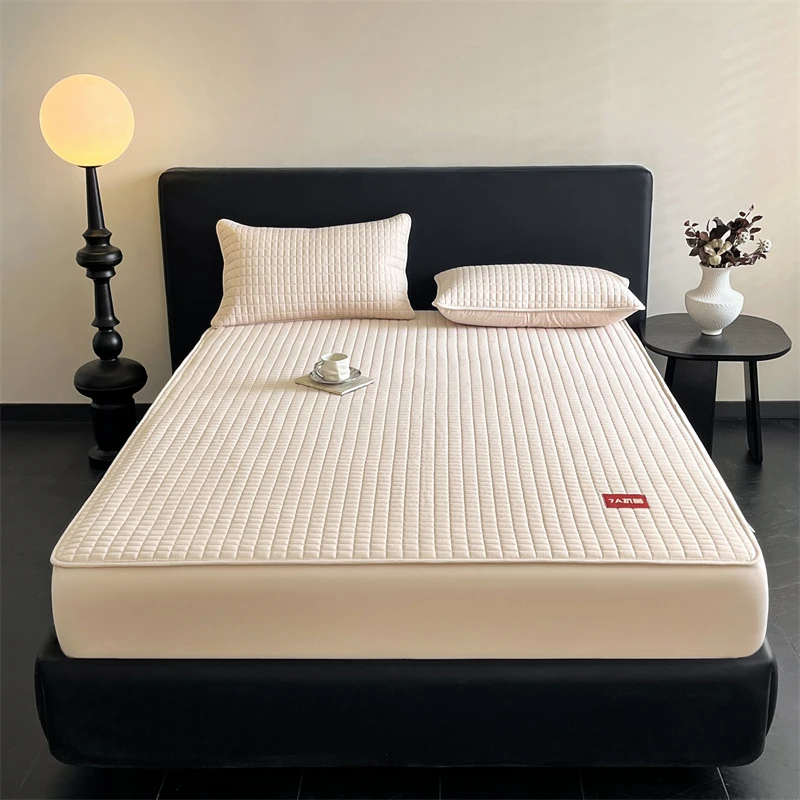 品牌尾单无印风爆款格防水防脏纯色绗缝床笠床垫保护套