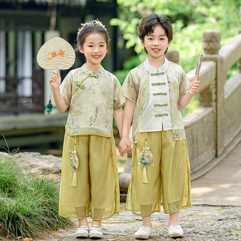 男女可穿汉服国学表演出服唐装幼儿园园服兄妹装中国风古装套装