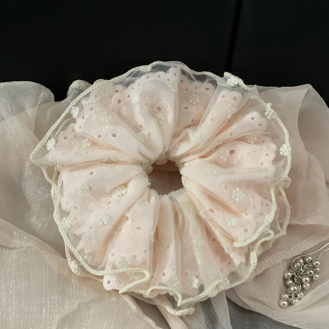 法式四层蕾丝气质时尚网纱头饰花边大肠发圈发饰百搭轻奢洋气