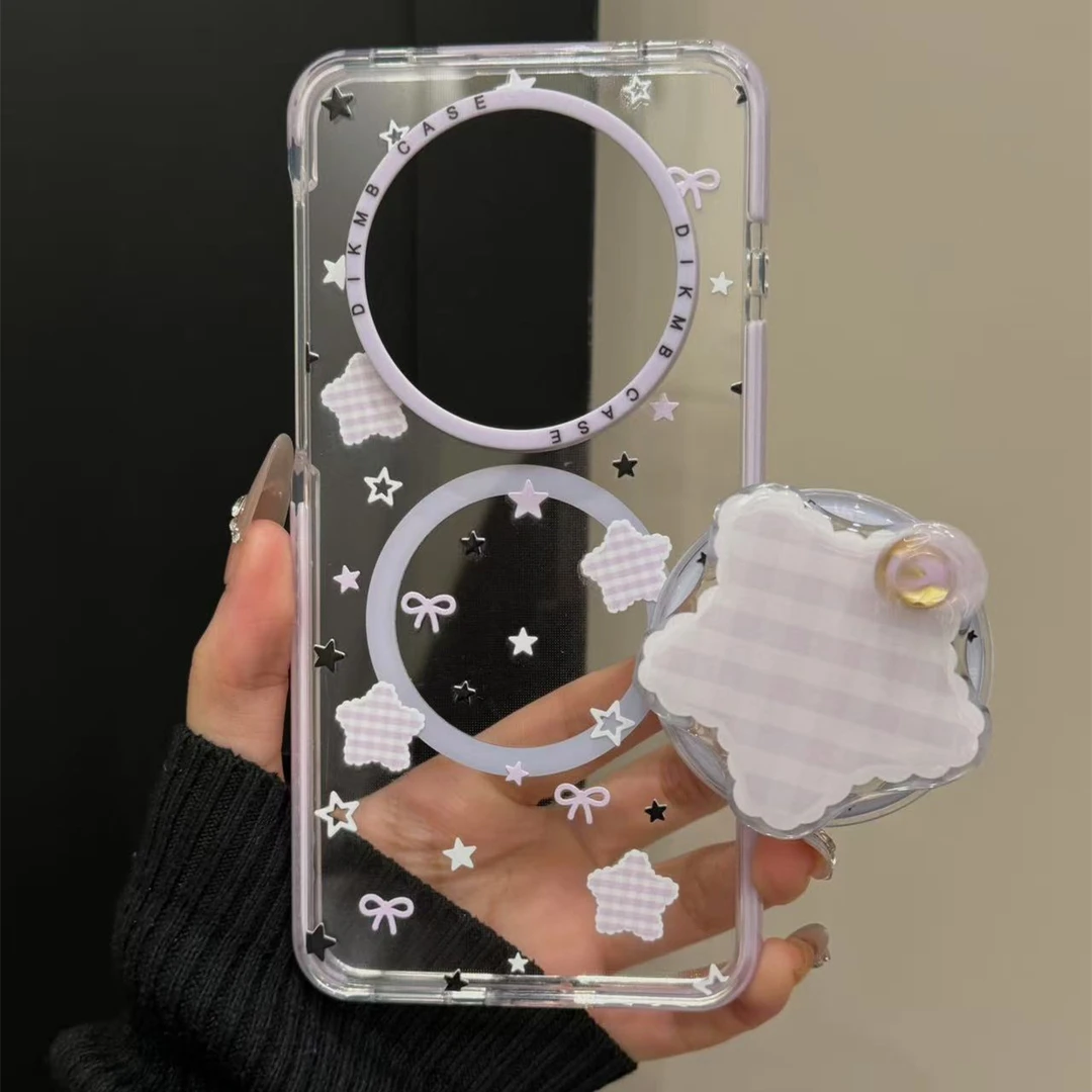 适用华为mate70pro手机壳苹果16pro韩系格纹星星mate60pro防摔透