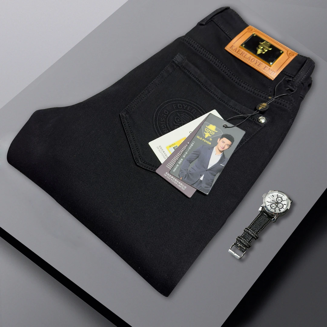 男士秋冬加绒加厚欧货修身小直筒牛仔裤中高腰水洗重工艺百搭弹力