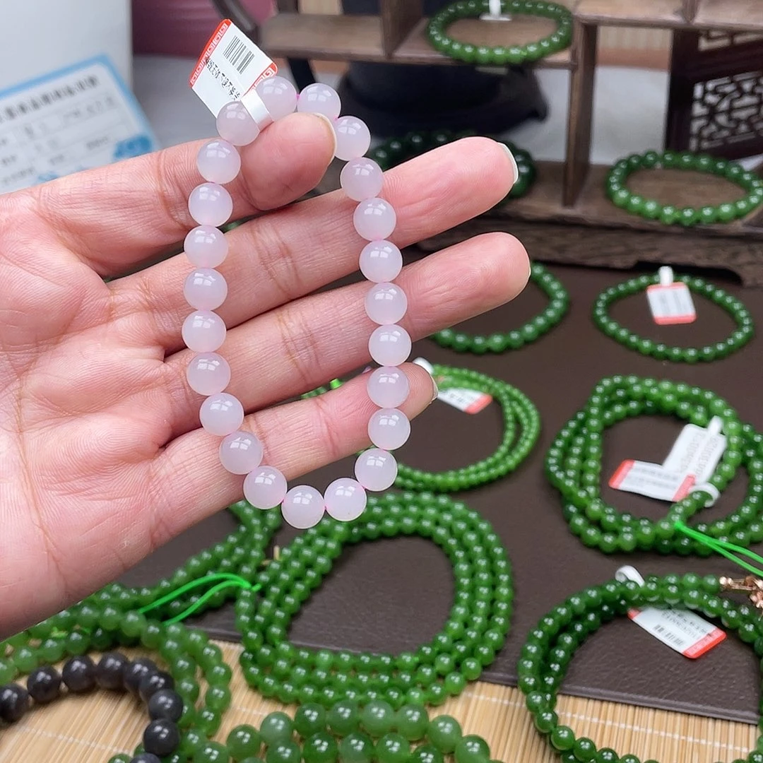 和田玉未镶嵌手链冰藕粉卡8