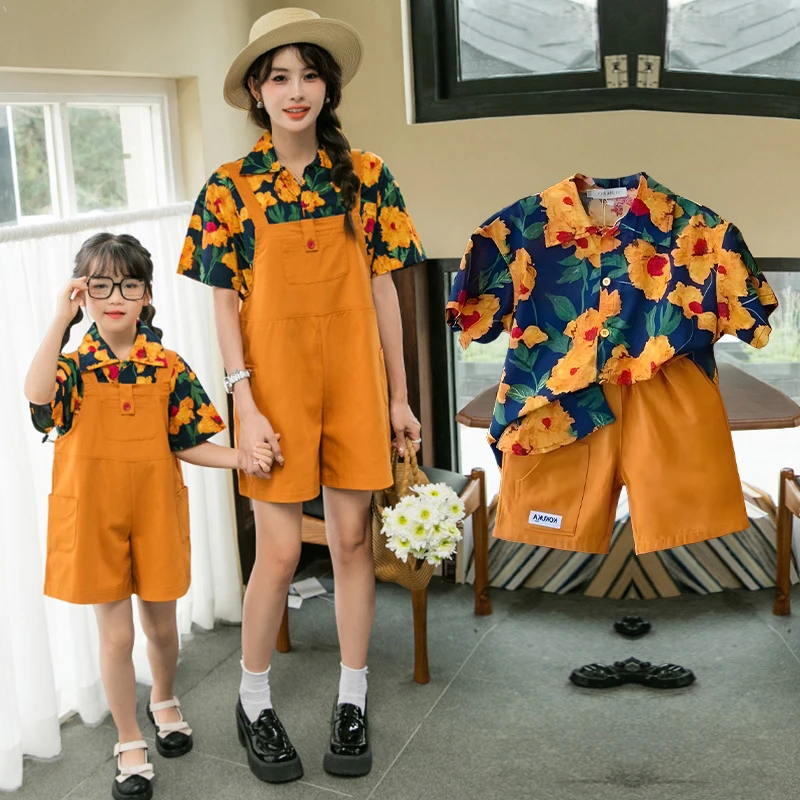 复古港风印花牛仔衬衣套装