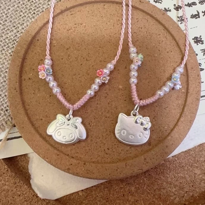 吊坠足银 足银999HelloKitty凯蒂猫三丽鸥美乐蒂KT纯银项链送女友