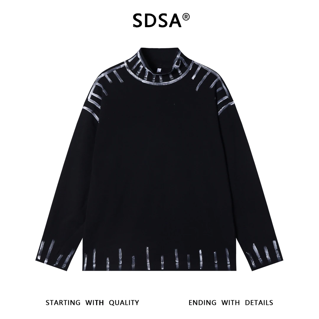 SDSA秋冬新款痞帅男装韩版撞色印花半高领长袖T恤百搭时尚上衣