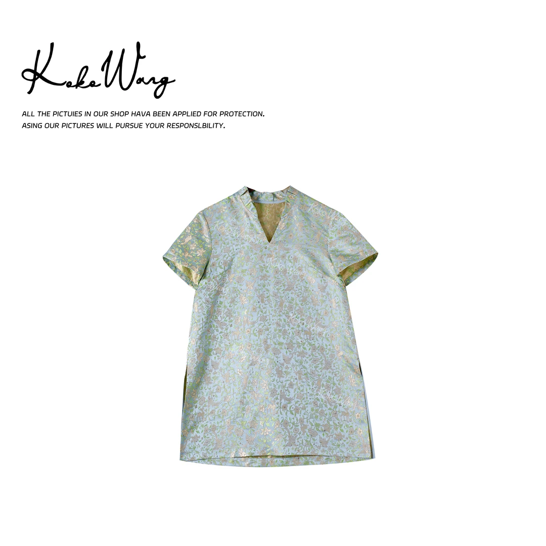 KOKO WANG夏季时尚45姆米桑蚕丝国风提花旗袍连衣裙502445F15Q41