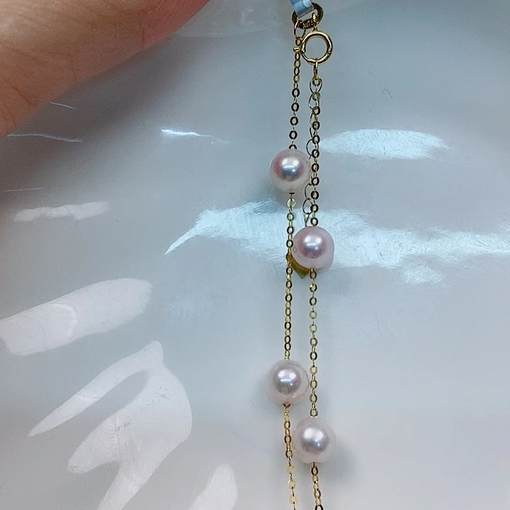 海水珍珠手链18K金镶嵌akoya6.5-7mm