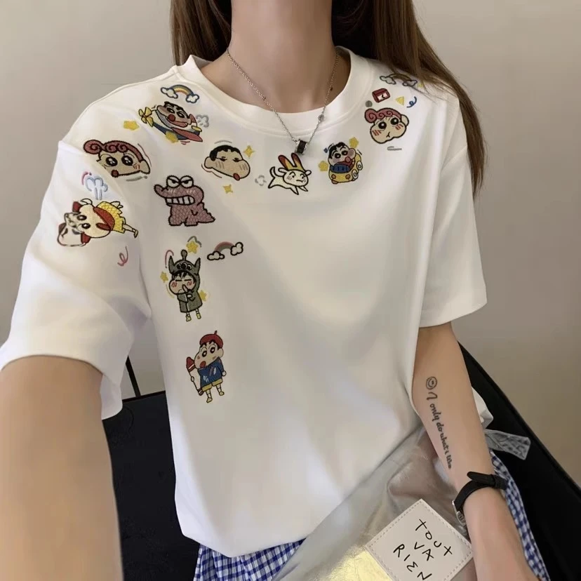 2025新款小个子宽松显瘦刺绣短袖T恤女夏季韩系时尚休闲上衣半袖