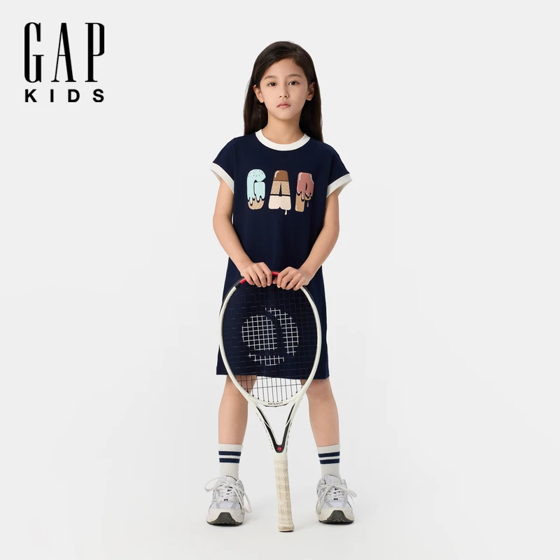 Gap【大小童同款】女童2025夏季新款logo时尚休闲印花连衣裙782715