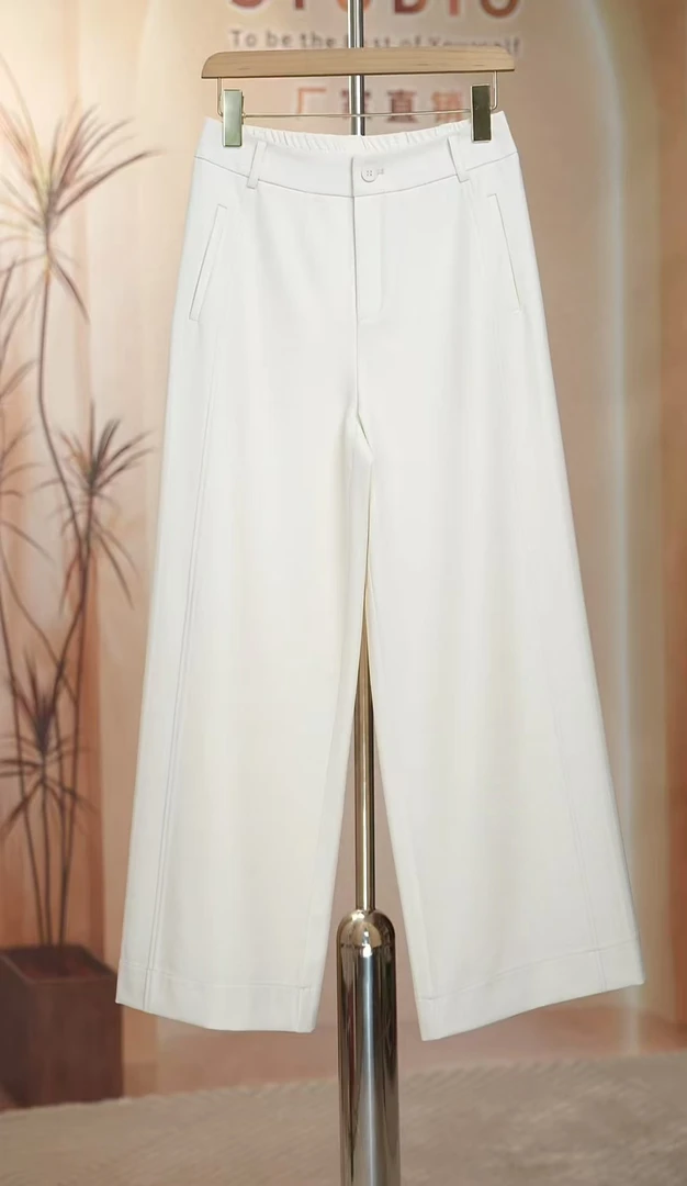 高级感白色窄版时尚阔腿裤25春新款A字裤高腰松紧显瘦休闲九分裤