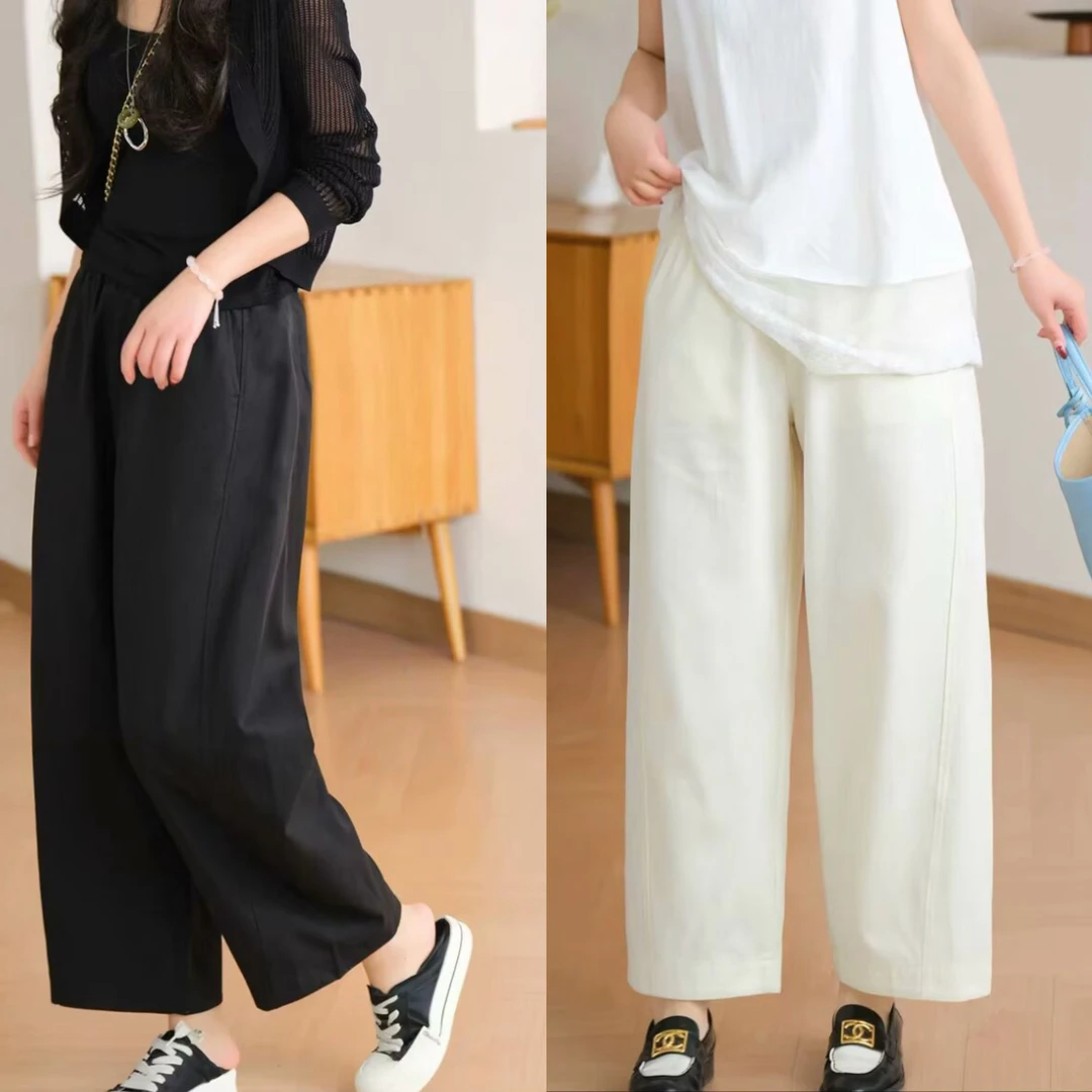 大码女装夏季薄款宽松阔腿九分裤时尚高腰洋气百搭大码显瘦女裤