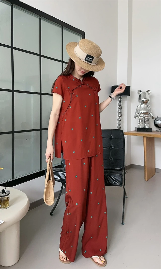 JYP-[休闲百搭]2025夏季新中式时尚百搭棉绸套装GL-FC6269