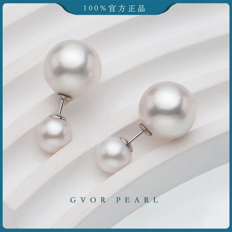 大小珠白珍珠耳钉7-8/12-13MM C1315