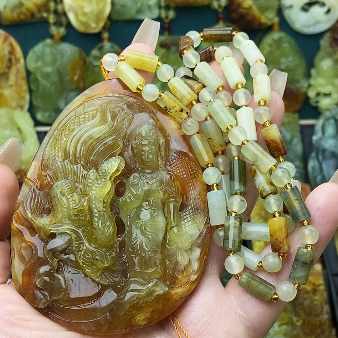 银***味蛇纹石玉未镶嵌颈饰玉龙观音