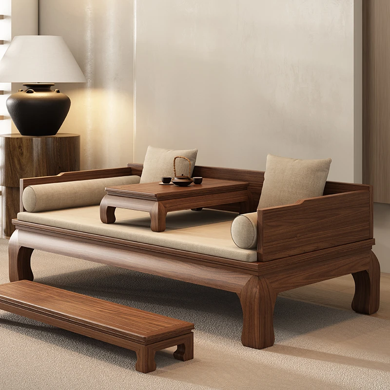 素面新中式罗汉床实木现代沙发床榻客厅家具仿古罗汉榻菠萝格木