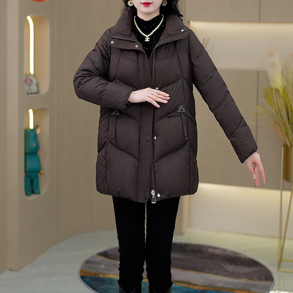 冬季新款减龄气质时尚中长款白鸭绒羽绒服S-126