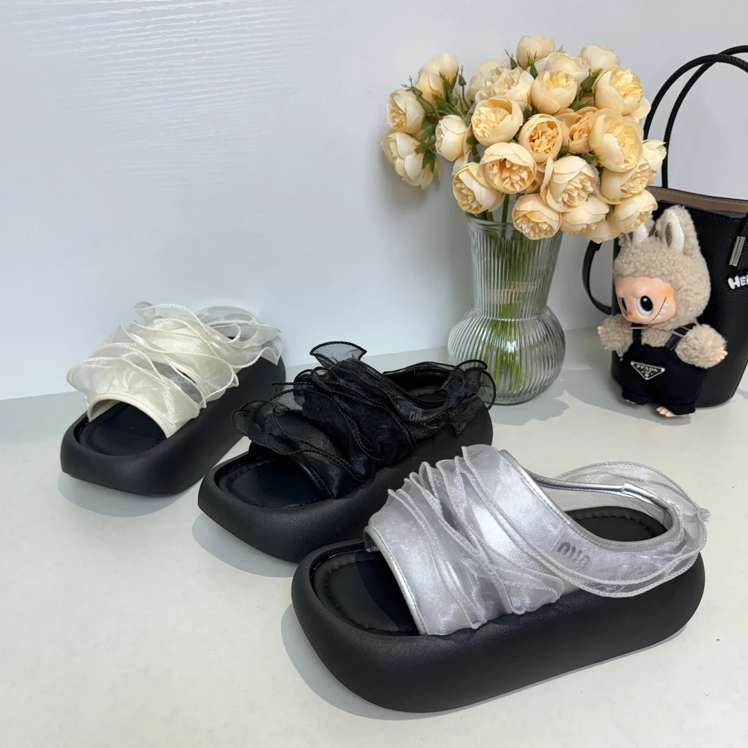 gg-2025夏季增高外穿防滑百搭小个子一字拖松糕厚底网纱拖鞋女