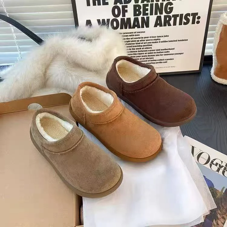 复古防水金标小土豆加绒勃肯鞋女一脚蹬保暖雪地靴棉鞋子 0588