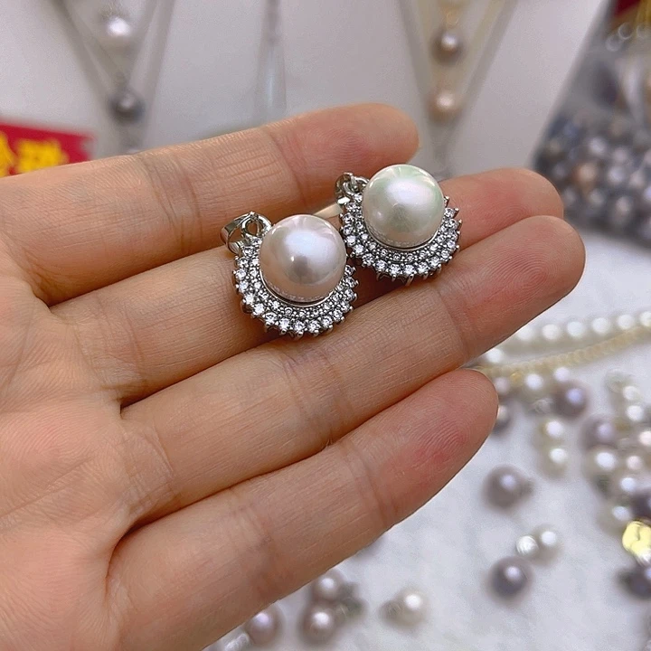 合金淡水珍珠白珠银色太阳花吊坠小***.