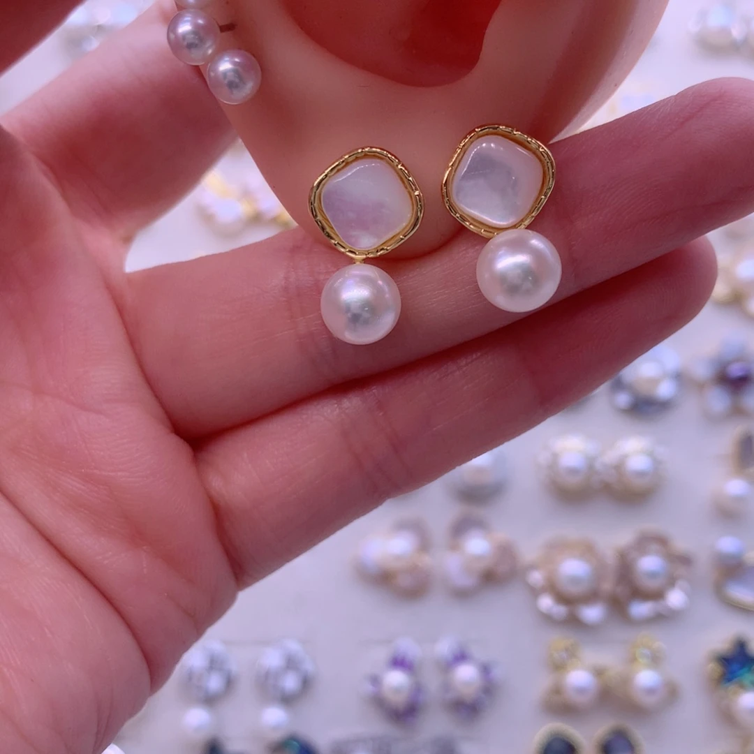 合金淡水珍珠耳饰