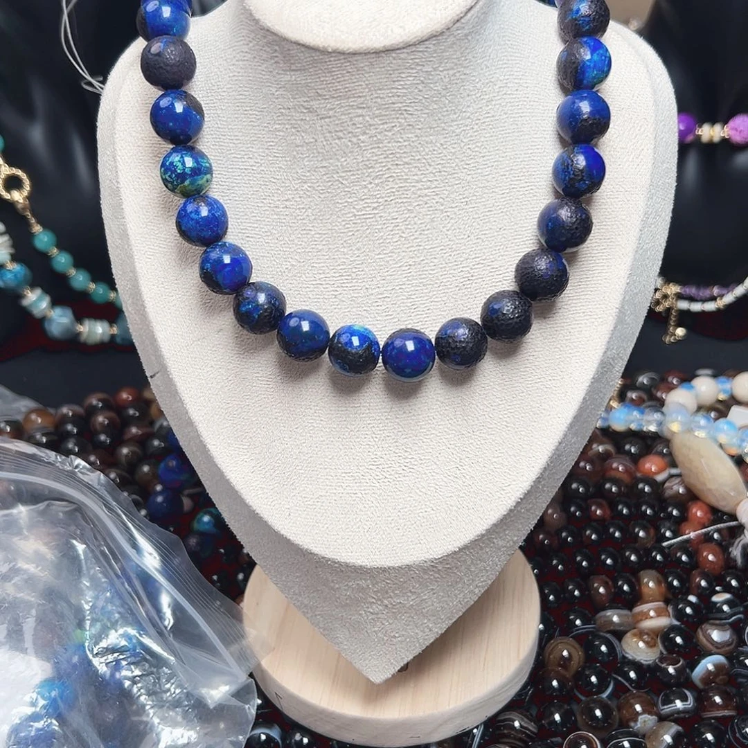 玛瑙/玉髓未镶嵌珠宝半成品r438 14m 磨砂黑拼蓝玛瑙一条