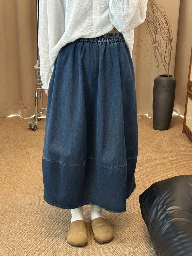 【2025新款伞裙】花财自制款宽松百搭休闲显瘦松紧腰牛仔半身裙