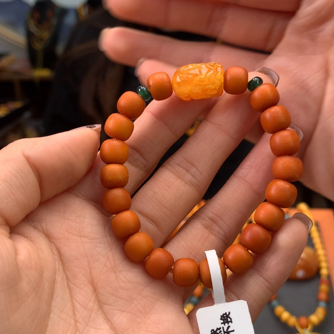 蜜蜡手串未镶嵌英**棚天然