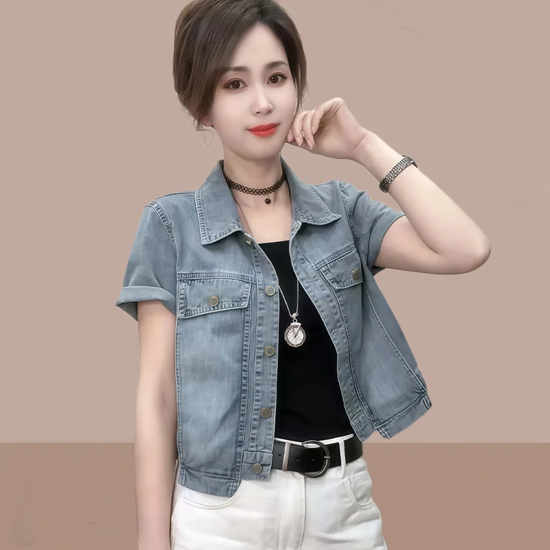 高含棉小个子韩版简约短款牛仔外套女2025年夏季新款显瘦百搭上衣