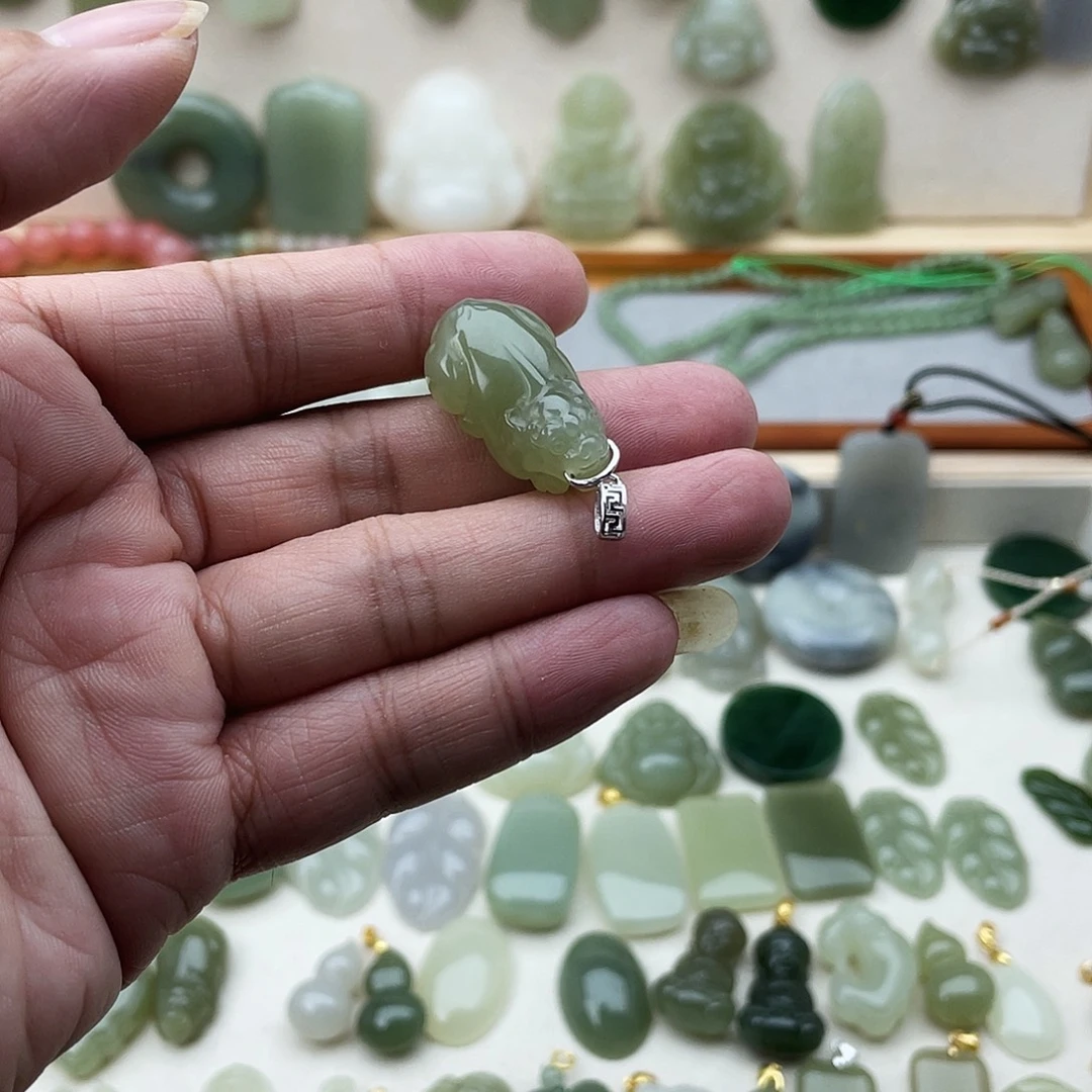 和田玉银S925镶嵌吊坠(不含链)