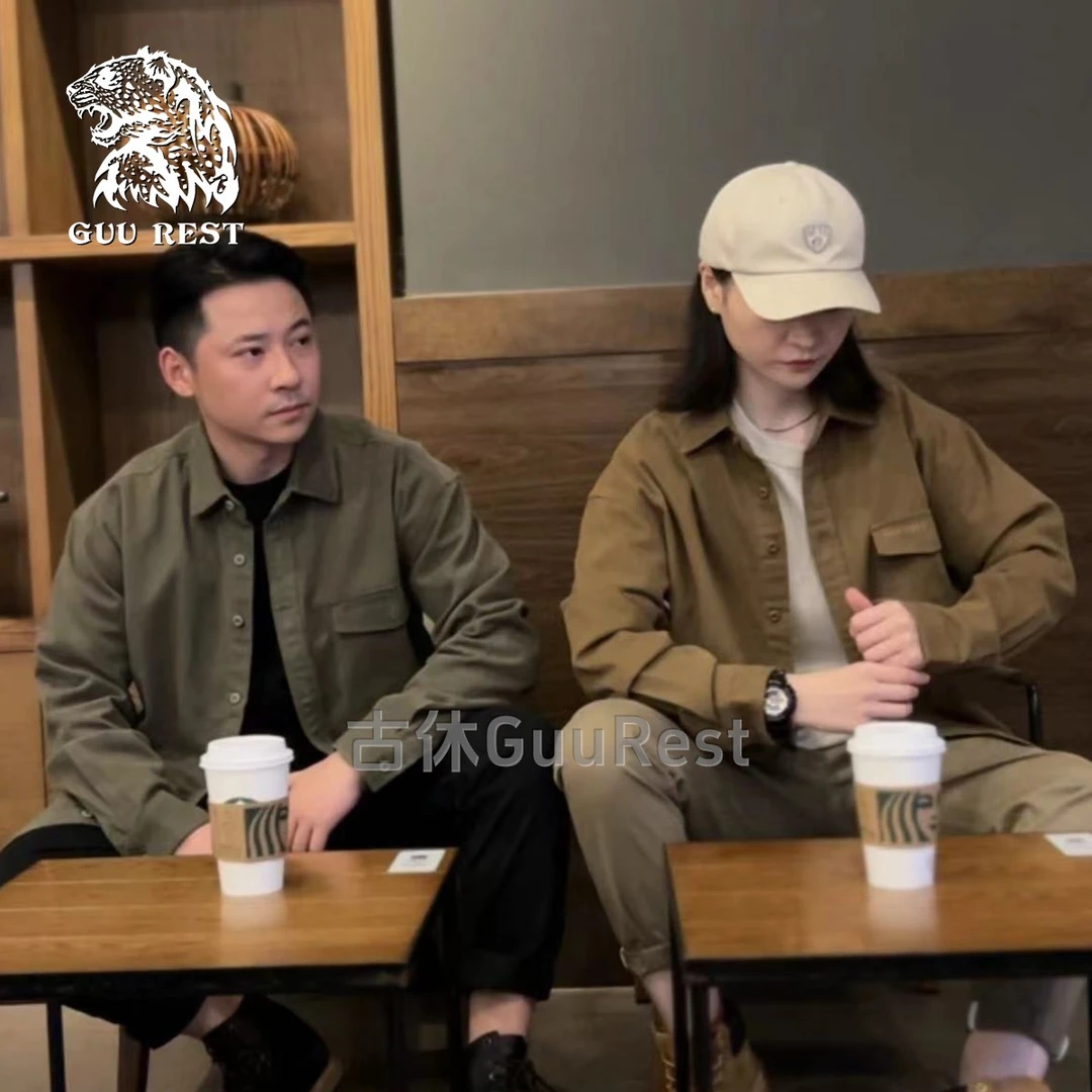 GuuRest纯棉长袖衬衫春季 复古休闲外套宽松百搭春秋衬衣减龄