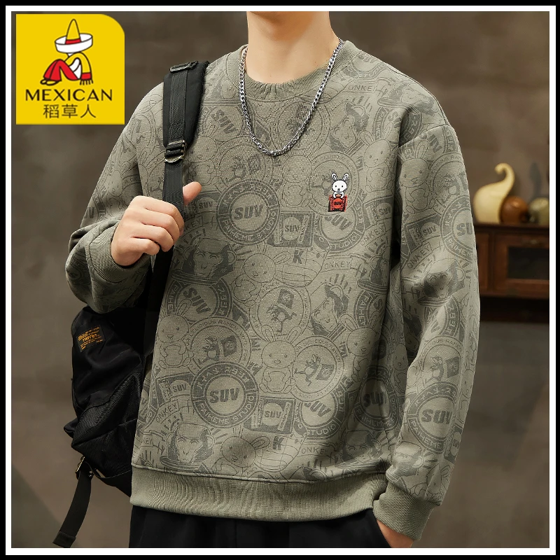 Mexican/稻草人春秋重磅卫衣男生秋款圆领长袖无帽套头外穿上衣