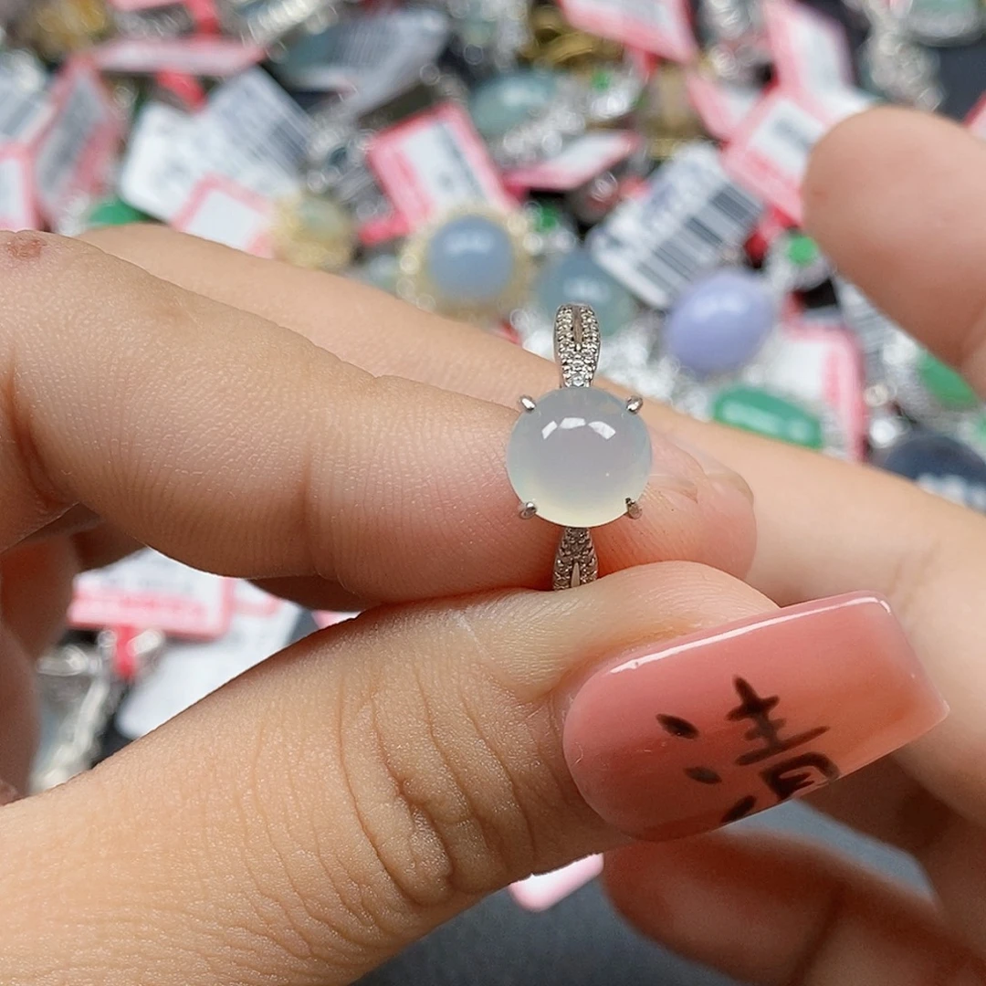 翡翠银S925镶嵌戒指天然A货缅甸翡翠