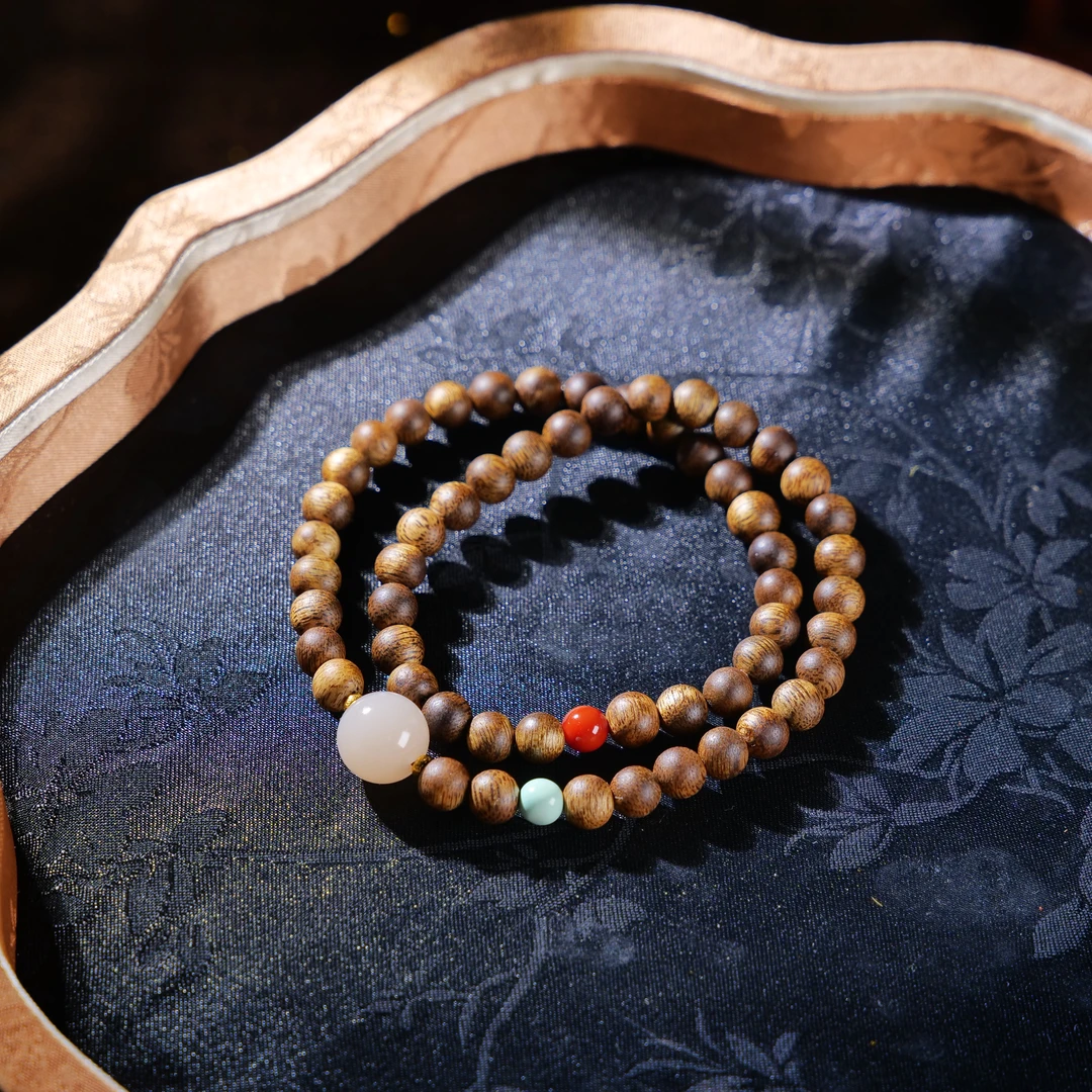 【小雨来了】18k金 6mm沉香配藕粉单珠DIY双圈手链 多样性发一件