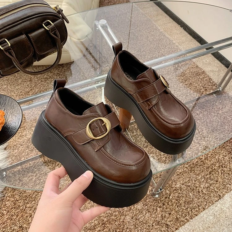 2025秋季新款厚底乐福鞋女鞋爆款增高小个子英伦风小皮鞋时尚单鞋