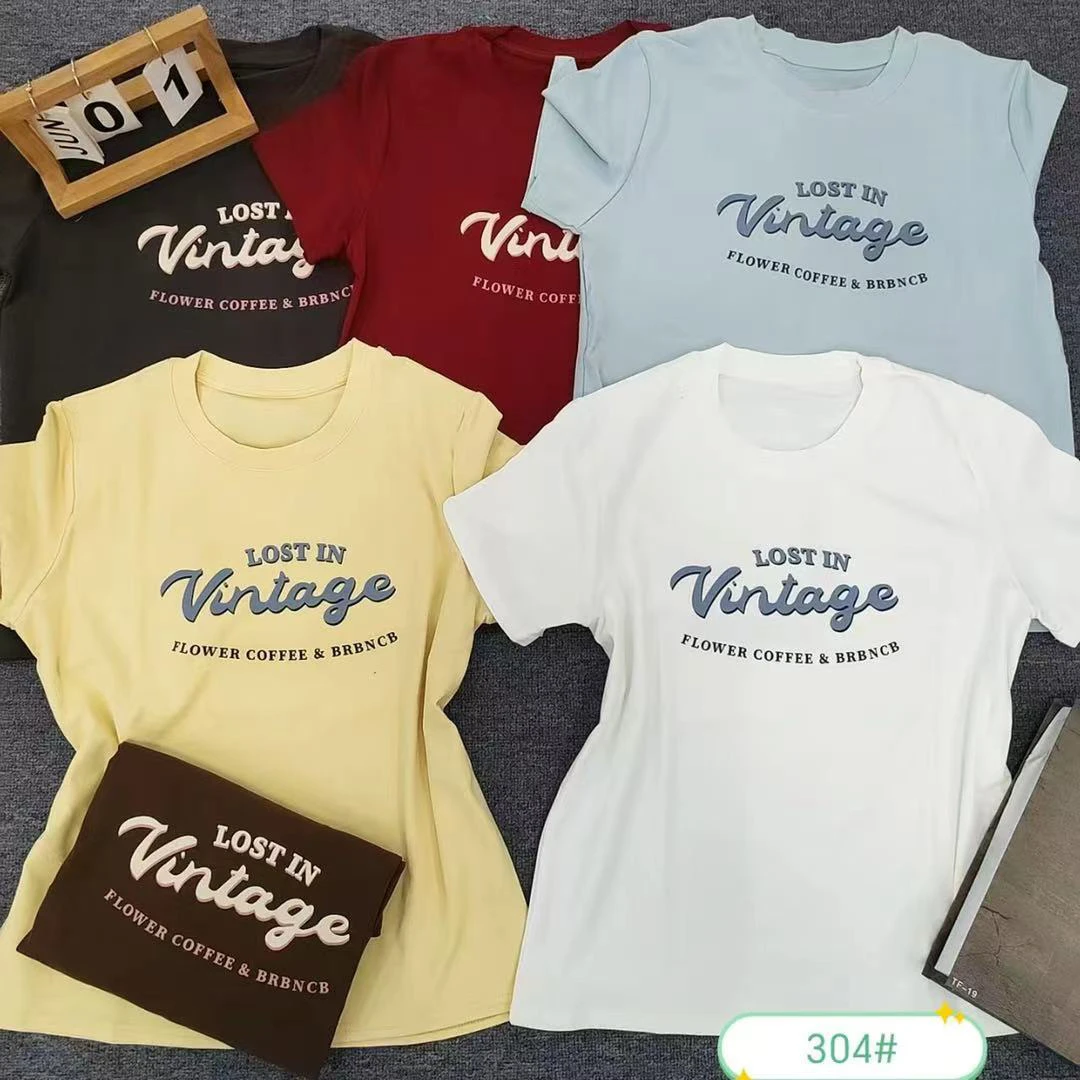 薇莎304【现货】Vintage印花撞色领圆领百搭短袖T恤