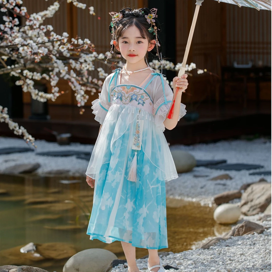 高端定制2025春夏新款汉服裙古风女童装连衣裙HF007