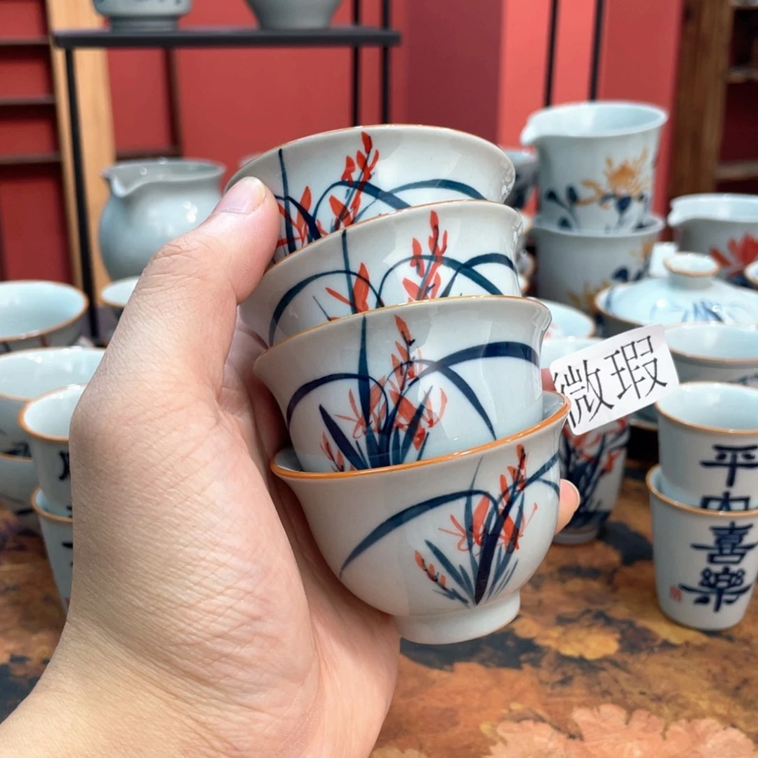 釉下手绘茶具微瑕直播间样品