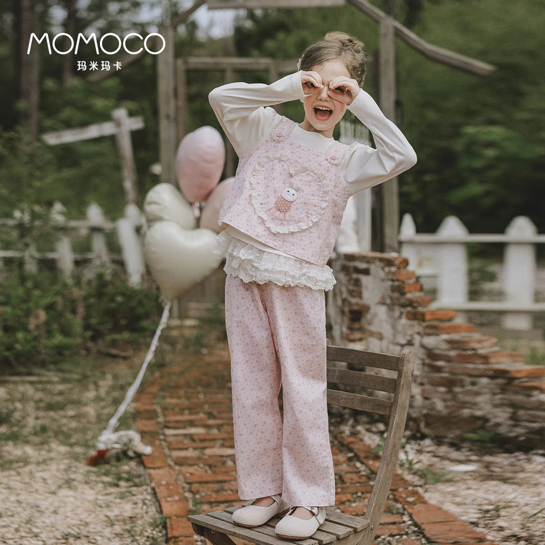 MOMOCO秋季女童洋气甜美满印碎花背心吊带两件套77780580003