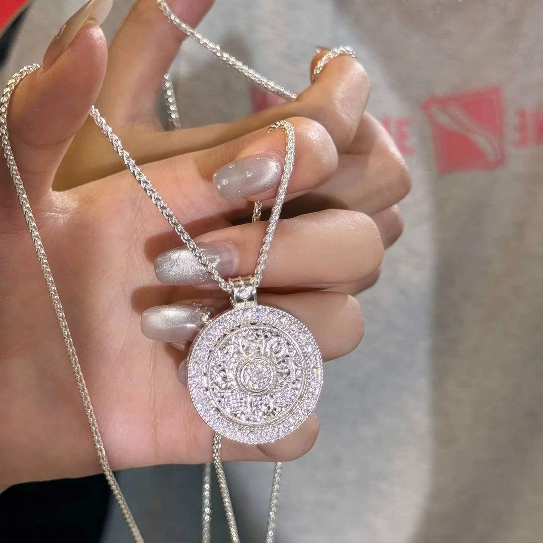 吊坠足银 八宝罗盘可转动项链