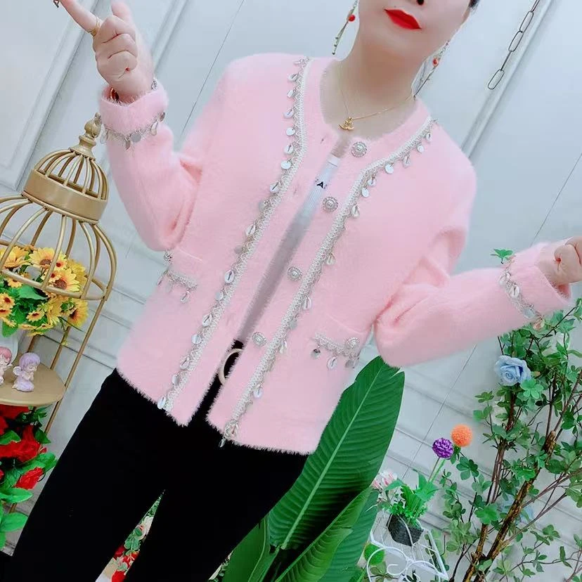 小香风毛边针织开衫女秋季2025秋冬装新款单排扣毛衣洋气短款外套