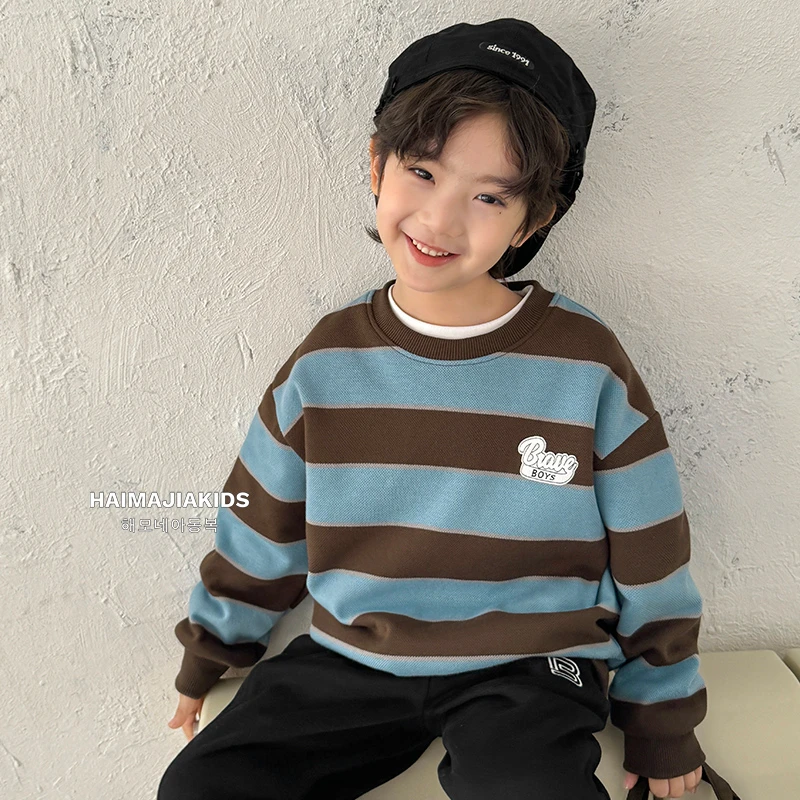 男童卫衣条纹长袖春秋款上衣2025新款儿童酷痞帅气男大童|25ac07
