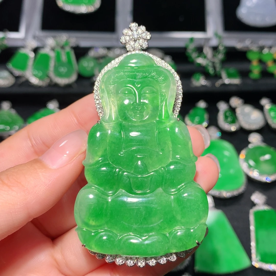 翡翠18K金镶嵌吊坠(不含链)翡翠
