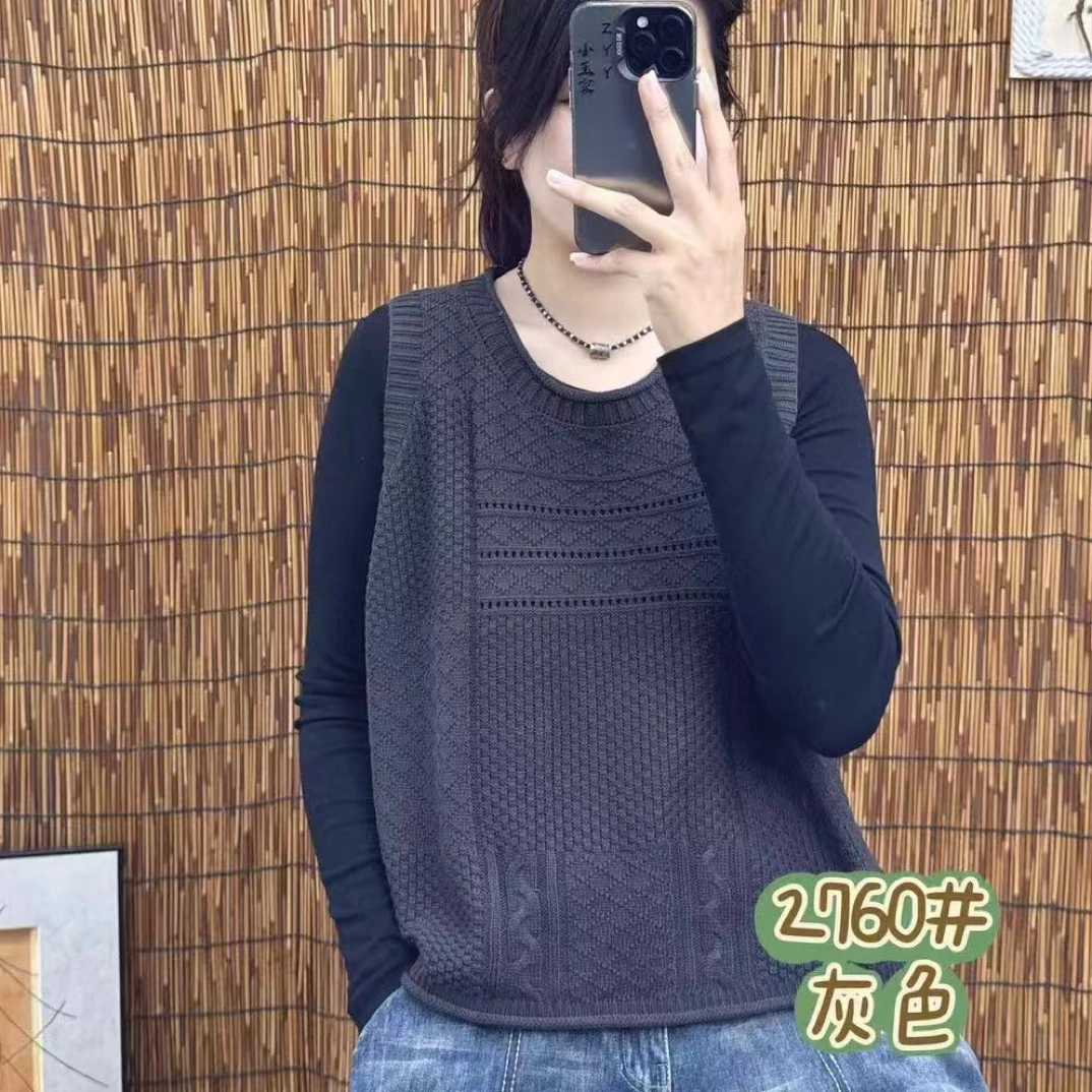 常规马甲圆领薄款通勤风纯色马夹针织套头秋季牛仔风