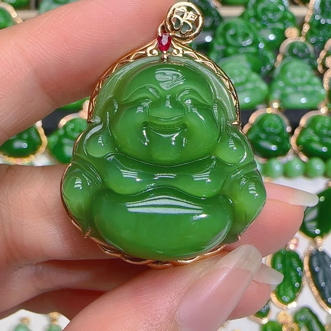 和田玉（碧玉）吊坠(不含链)18K金镶嵌