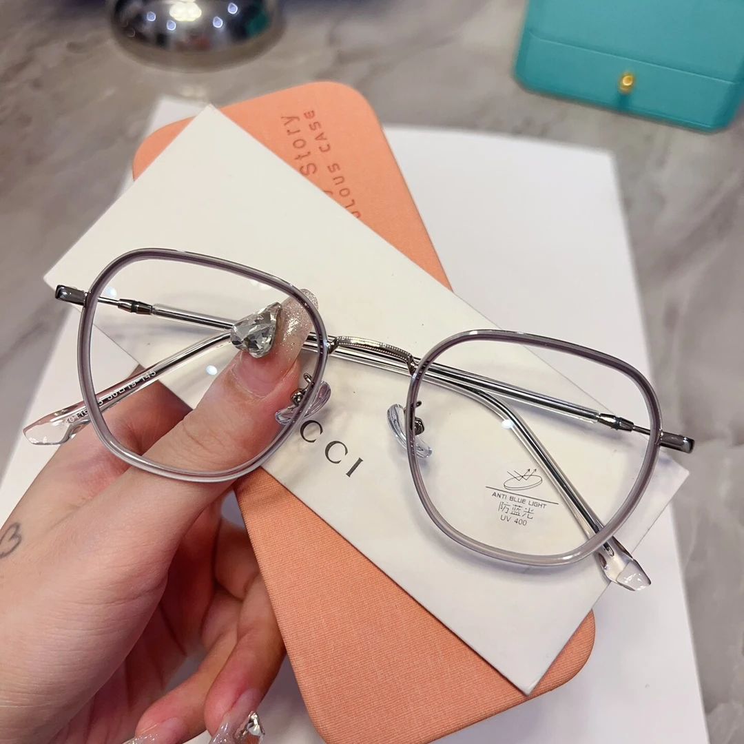韩系文艺近视眼镜女士款多边形大框可配有度数防蓝光潮流百搭显白