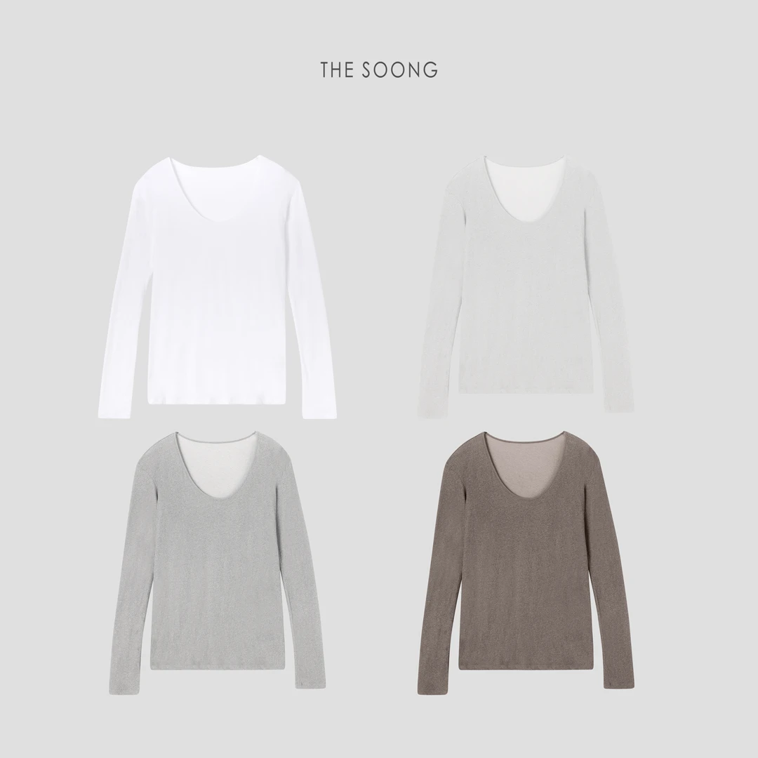 THESOONG|"纤丝妙感"1oo%棉四季百搭极简u领上衣HWTX6615